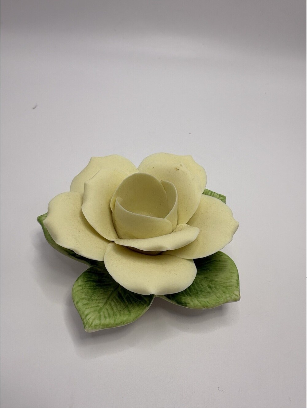 RARE VINTAGE YELLOW ROSE Italian Capodimonte Style CANDLE HOLDER